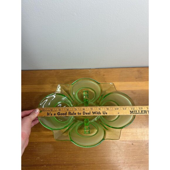 Heavy green glass fruit Bowl vase despression center piece art glass - Picture 7 of 7